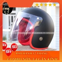 NÓN BẢO HIỂM  3/4 GẮN KÍNH - ĐEN VIỀN ĐỎ