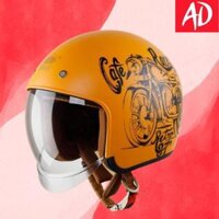 Nón bảo hiểm 34 kính âm Royal M139 Vàng Cam Nhám tem V7 Cafe Racer cao cấp Lót tháo rời, che hết mặt