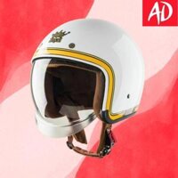 Nón bảo hiểm 34 kính âm Royal M139 tem V10 trắng viền vàng cao cấp  - Lót tháo rời - Kính che hết mặt - Khói Trà - Size XL