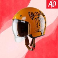 Nón bảo hiểm 34 kính âm Royal M139 Vàng Cam Bóng tem V7 Cafe Racer cao cấp Lót tháo rời, che hết mặt - Khói Trà - Size XL