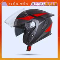 Nón Bảo Hiểm 3/4 Yohe 878 Plus Đen Đỏ 2 Kính Chính Hãng, Mũ Bảo Hiểm 3/4 Cao Cấp