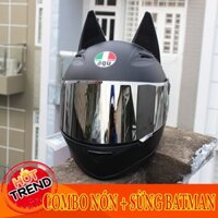 Nón bảo hiểm AGU đen +TAI BATMAN