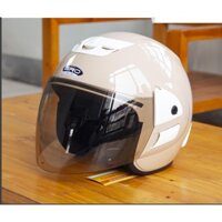 Nón bảo hiểm đẹp cho nam nữ, kiểu dáng 3/4 đầu kính sáng đi đêm, GRO V2 kem sữa