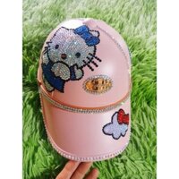 Nón bảo hiểm đính đá Hello kitty màu Hồng,có khoét lỗ