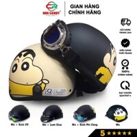 Nón bảo hiểm lưỡi chai 1/2 Camry, họa tiết shinno siêu đáng yêu, nhiều màu thời trang, kèm kính phi công, kính uv