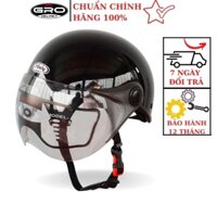 Nón bảo hiểm nam nữ, nón bảo hiểm thời trang 1/2 đầu có kính, AMBY HELMET đen bóng