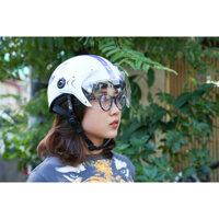 Nón bảo hiểm nửa đầu có kính Chita CT33(K) GP trắng xanh