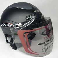 Nón bảo hiểm nửa đầu gắn kính dài che kín mặt - GRS A102 gắn kính Flat - Đen nhám line ghi