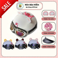 Nón Bảo Hiểm Nửa Đầu Gấu Dâu Kèm Kính Phi Công Gắn Tai Gấu 2 Màu Siêu Dễ Thương,Mũ Bảo Hiểm 1/2 Đầu Gấu Dâu Cute Bơ Shop