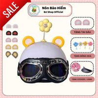 Nón Bảo Hiểm Nửa Đầu Kèm Kính Phi Công Gắn Tai Gấu Và Bông Hoa Trang Trí Cute,  Phụ Kiện Gắn Mũ Bảo Hiểm 1/2 Đầu Bơ Shop