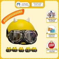 Nón Bảo Hiểm Nửa Đầu Kính Phi Công Màu Vàng, Nón Bảo Hiểm 1/2 Đầu Kính Phi Công Có Phụ Kiện Tai Mèo, Sừng Trang Trí CUTE