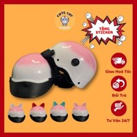 Nón Bảo Hiểm Sơn Hai Màu Trắng Hồng Chất Liệu Nhựa ABS Cứng Cáp Sơn Ba Lớp Chống Trầy Kèm Tai Mèo  CUTE CAT