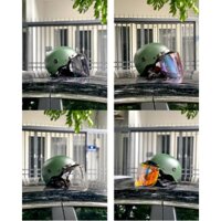 Nón bảo hiểm sơn nhám Xanh lính và kính bogo chính hãng Camry