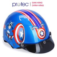 Nón bảo hiểm trẻ em 12 đầu Protec Kitty, họa tiết siêu anh hùng Captain American - Xanh - M