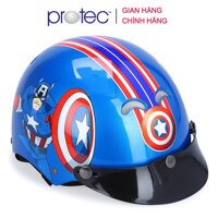 Nón bảo hiểm trẻ em 12 đầu Protec Kitty, họa tiết siêu anh hùng Captain American - Xanh - S