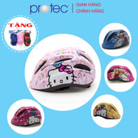 Nón bảo hiểm xe đạp trẻ em Protec SMILE cho bé gái, họa tiết đáng yêu, năng động, có đèn hậu an toàn- Hàng chính hãng - Hello Kitty hồng nhạt - size M