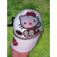 Nón bảo hiểm(màu trắng) đính đá mèo Hello kitty