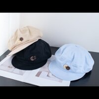 Nón beret vải canvas trơn màu, thiết kế điểm 2 nút tròn, phụ kiện thời trang Nữ xinh xắn, có sẵn Đà Nẵng.
