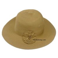 Nón bo nữ rộng vành 8cm có gắn nơ hoa dơn giản, vòng đầu 57cm, may kiểu xoắn độc đáo, thời trang - Hạnh Dương - Kaki vàng