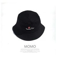 Nón Bucket 2 Mặt Thêu Icon  - TRÁI DÂU ĐEN - TRẮNG