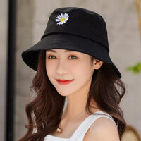Nón bucket hoa cúc đẹp dành cho nam và nữ hot trend, vải cotton bền đẹp, thêu nổi hoa cúc thời trang - Hạnh Dương - Đen
