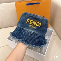 Nón bucket jean trơn kem logo thời trang unisex SS1
