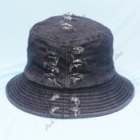 Nón bucket jean trơn rách bụi cá tính, không thêu họa tiết, chất liệu vải jean oát mềm mại - Hạnh Dương - Đen 2 mặt