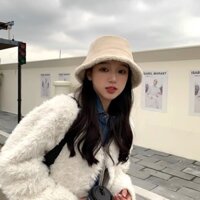 Nón bucket mũ lông da lộn màu trắng kem, đen viền trắng, nâu Marthe.official [CHẤT LƯỢNG CAO]