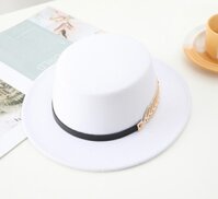 Nón cao bồi mũ phớt nỉ vành phẳng nam nữ phong cách Korea dona221004050 - Trắng