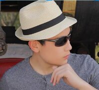 Nón cao bồi nam nữ Mũ phớt cao bồi cói vành nhỏ cowboy thoáng mát đi biển dạo phố dã ngoại dona22031601 - trắng sữa