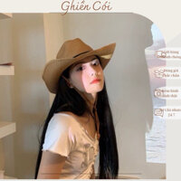 Nón Cói Cao Bồi Âu Mỹ Du Lịch Ngoài Trời Mùa Hè Mũ Rơm Jazz Cuộn Tròn Mũ Che Nắng Nam Nữ Ghiền Cói