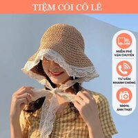 Nón cói đi biển dây ren kiểu dáng vintage, mũ tiểu thư vành rộng - Tiệm Cói Cô Lê