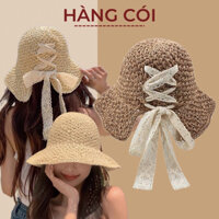 Nón cói handmade đi biển rộng vành đan ren cực xinh-Hàng Cói