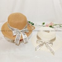 Nón cói, Mũ cói đi biển cho nữ phối nơ đẹp in chữ (hình chụp thật) -Q12m báo vành dập cánh hoa - NPP