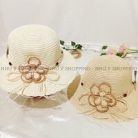 Nón cói,mũ cói nữ đi biển vành nhỏ phối hoa đính ngọc phong cách vintage-q12 ngọc - NPP