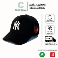 Nón đen mũ lưỡi trai xuất khẩu Chill Store N.Y đen thêu logo cạnh trái tim tinh tế Free Size Full Hộp