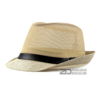 Nón fedora, Mũ phớt nam nữ lưới thắt da thoáng mát - MP08 - Màu be