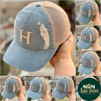 Nón kết (Caps), Mũ lưỡi trai Thêu Tên vải Jean cao cấp Logo thêu nổi (Ảnh thật)-KJ