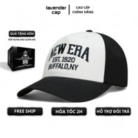 Nón kết lưỡi trai thời trang Hàn Quốc Newera đen mix trắng logo thêu chữ hàng hiệu full hộp