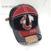 Nón Kết, Mũ Lưỡi Trai ÔNG ĐỊA TRUE RELIGION CHỮ U Vải Jean Kaki Form Chuẩn Hàng Đẹp Cao Cấp VNXK (D187- Kiểu Phối Đỏ)