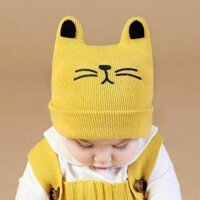 Nón len họa tiết hình mèo dễ thương - yellow