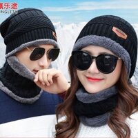 Nón len - Mũ len kèm khăn nam nữ  - Đen