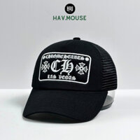 Nón lưỡi trai đen thiết kế full black logo trắng chữ Chrome Hearts phong cách basic tối giản siêu đẹp