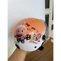 Nón mũ bảo hiểm trẻ em NA có Kính (5 - 10 ) tuổi đội vừa, in hình Labubu dễ thương, tặng 2 tai mèo.