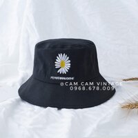 NON MU BUCKET ULZZANG MẢUKO THÊU CHỮ - CAMCAMVINTAGE - Hoa cúc đen