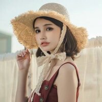 nón mũ cói dây ren tiểu thư