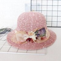 Nón mũ cói tiểu thư đính hoa sang chảnh