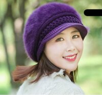 NÓN MŨ LEN BERE LÔNG THỎ BLOOM THỜI TRANG HÀN QUỐC DN19111708 - TÍM