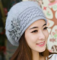 NÓN MŨ LEN BERE LÔNG THỎ FLOWER DN19111707 - XÁM