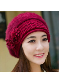 NÓN MŨ LEN BERE LÔNG THỎ FLOWER DN19111707 - ĐỎ ĐÔ